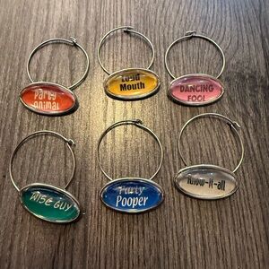Set of 6 Funny Wine Glass Charms Party Drink Markers